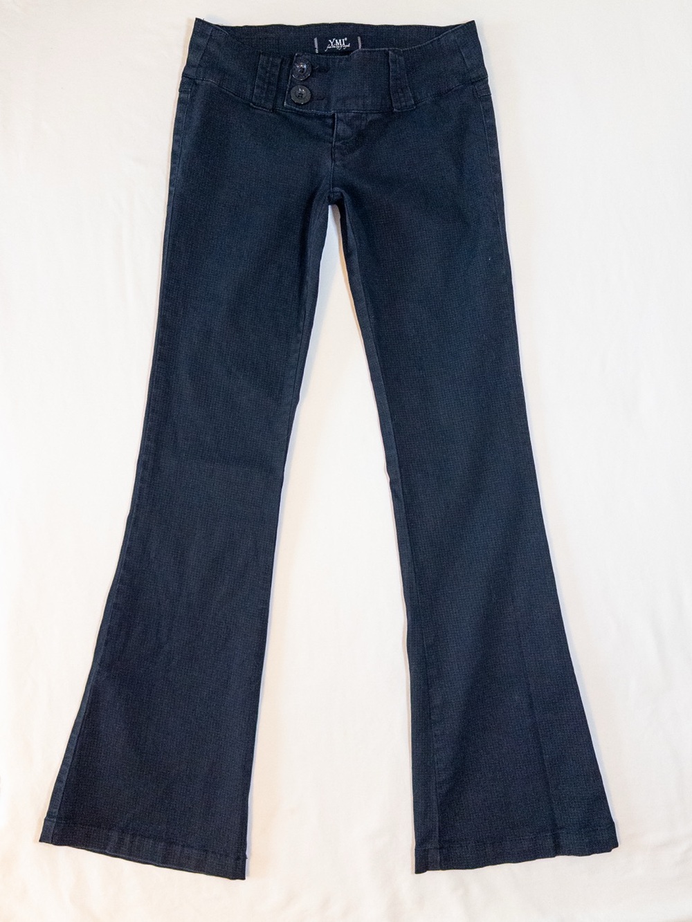 YMI Black Low Rise Flare Trousers Size 5 Charcoal Check Office Siren Y2K